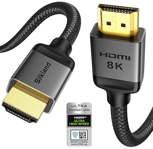 Silkland Certified HDMI 2.1 Cable, [4K@240Hz 144Hz 120Hz, 8K@60Hz] 1440P Ultra High Speed HDMI Cable 48Gbps (Upgrade Braided), HDR10+, eARC, HDCP 2.3, Compatible for Xbox/PS5/PS4/Roku TV