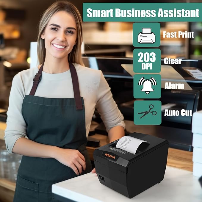 Rongta Thermal Receipt Printer with Auto Cut for Retail & Small Businesses, 80mm POS Printer, High-Speed Kitchen Printer, USB/LAN/Serial, Compatible with Windows/Linux Cups/MacOS/JavaPos/OPOS, RP327