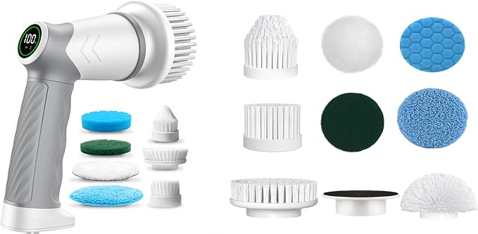 DAESUNG Electric Spin Scrubber(Classic White)+ 9 Replaceable Brush Heads