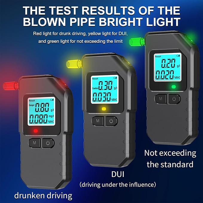 Breathalyzer, Breathalyzers for Alcohol with LCD Digital, Display Alcohol Breathalyzer Tester for Home Use, Portable Breath Alcohol Tester with 15 Mouthpieces (Black)