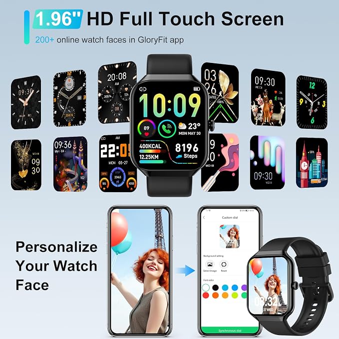 Smart Watch(Answer/Make Call), 1.96"HD Smartwatch for Men Women with Heart Rate/Sleep Monitor/Pedometer, 2025 New Activity Fitness Watch 113+ Sport Modes, IP68 Waterproof Running Watch for Android iOS
