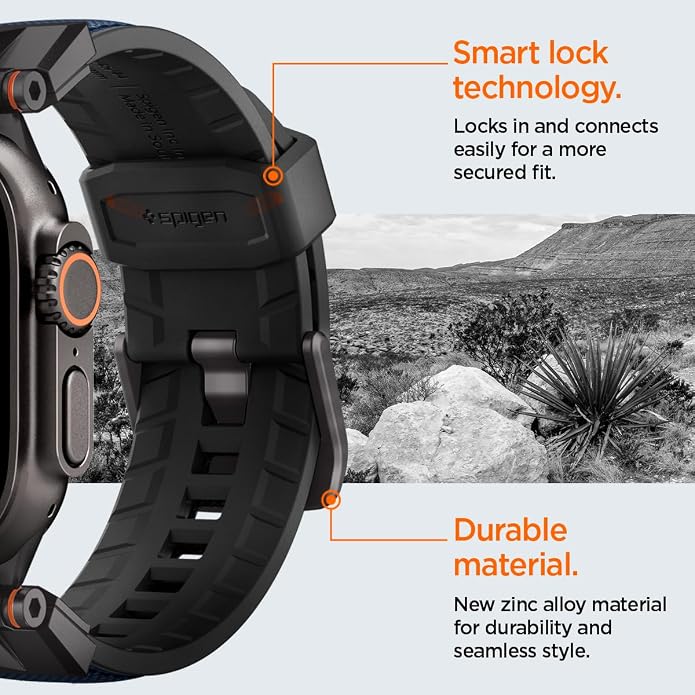 Spigen DuraPro Armor Durable Metal Connector Strap Designed for Apple Watch Band Compatible with Ultra 2/1 49mm, Series 10 46mm, 9/8/7 45mm, SE2/SE/6/5/4 44mm, 3/2/1 42mm
