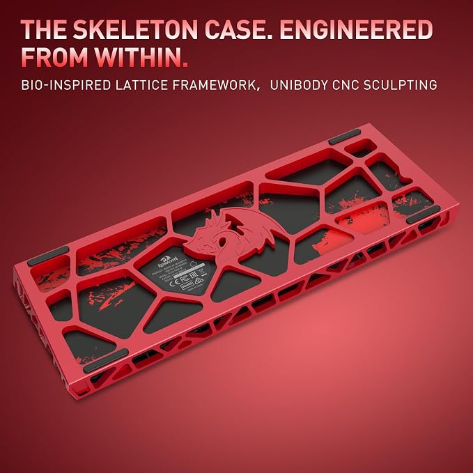 Redragon K753 HE Rapid Trigger Gaming Keyboard, 60% 61 Keys Wired Mechanical Keyboard w/Hype-Red Hollowed-Out Aluminum Base, Next-Gen UltraMag 100% POM Silky Rappid Trigger Magnetic Switch