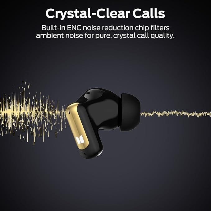 Monster N-Lite 217 Wireless Earbuds, Bluetooth 6.0 Stereo Headphones with Powerful Bass, Built-in Smart Noise Cancelling Mic for Clear Calls, Comfortable Fit, 32H Playtime, IPX5 Waterproof, Black