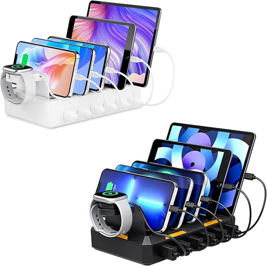 2 Pack 50W 6-Port Multi Devices Charging Station White & Black