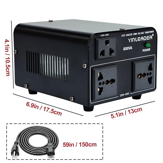 Yinleader 800W Voltage Converter Step Up 110V-120V to 220V-240V & Step Down 220V-240V to 110V-120V Power Transformer w/US Power Cord,Circuit Breaker Protection (VTUS-800)