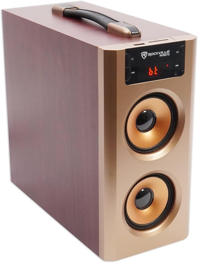 Rockville RHB70 Home Theater Compact Powered Speaker System, Bluetooth/USB/SD/FM, 4" Subwoofer, 2.1 Channel, 100W Peak, Cherry Wood Finish, for Home Entertainment | Bluetooth, USB, SD Card, RCA Aux, 32GB Playback, 4 In Subwoofer, LED Display, FM Radio