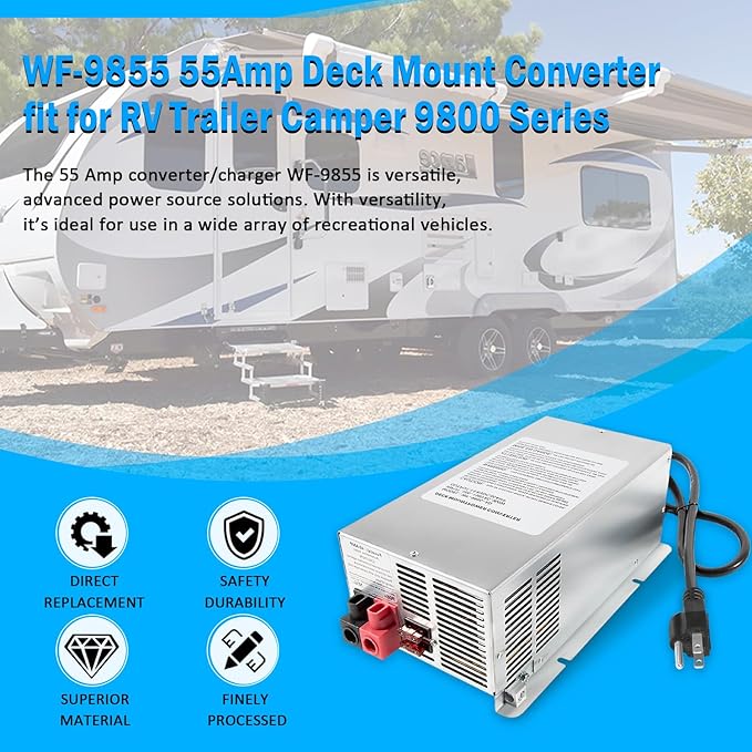 WF-9855 55 Amp Deck Mount Charger/Converter with Lithium-Ion Switch Replacement for RV Trailer Camper 9800 Series