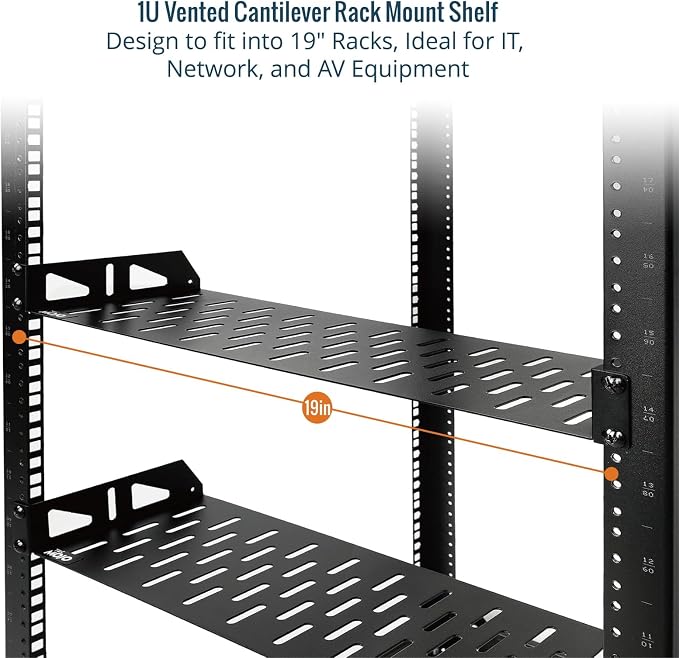 Tecmojo 1U Rack Shelf,19 inch Rack Shelf 6 inch Depth,Rack Mount Shelf with Anti-Slip Stops,Server Rack Shelf and Network Shelf for 19 in Equipments, 55lbs Capacity of Vented 1U Shelf,No Lip(2 Pack)
