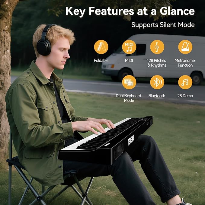 Portable Piano Keyboard 88 Keys: Semi-Weighted Folding Digital Piano Bluetooth, 128 Tones & Silent Mode TERENCE Electric Folding Piano Kit for Adult