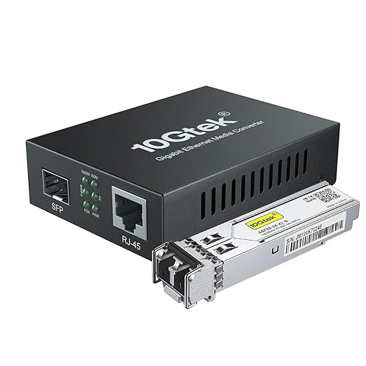 10Gtek Gigabit Ethernet Media Converter with a 1000Base-SX Module Included, MMF Dual LC Fiber to Ethernet RJ45 Converter for 10/100/1000Base-Tx to 1000Base-SX, UL Certified, up to 550m