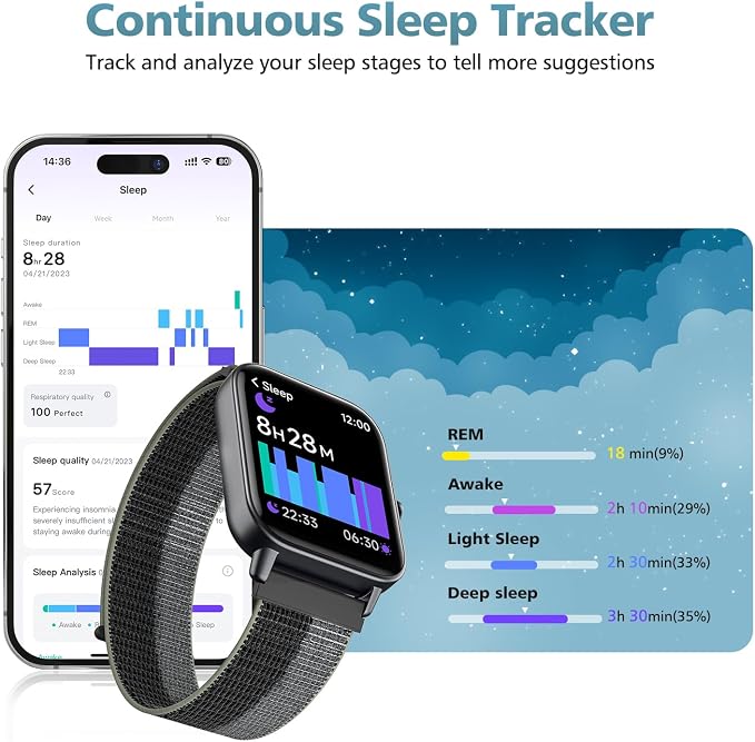 Smart Watches for Women, 1.85" Alexa Fitness Trackers with Call & SMS, Heart Rate, SpO2, Stress & Sleep Monitor, IP68 Waterproof Smartwatch for Android iPhone Samsung etc., 100+ Sports Modes, 2 Bands