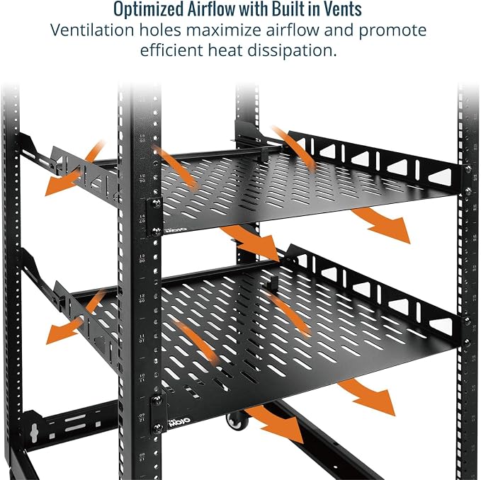 Tecmojo 1U Rack Shelf,19 inch Rack Shelf 14 inch Depth,Rack Mount Shelf with Anti-Slip Stops,Server Rack Shelf and Network Shelf for 19in Equipments, 110lbs Capacity of Vented 1U Shelf,No Lip(2 Pack)
