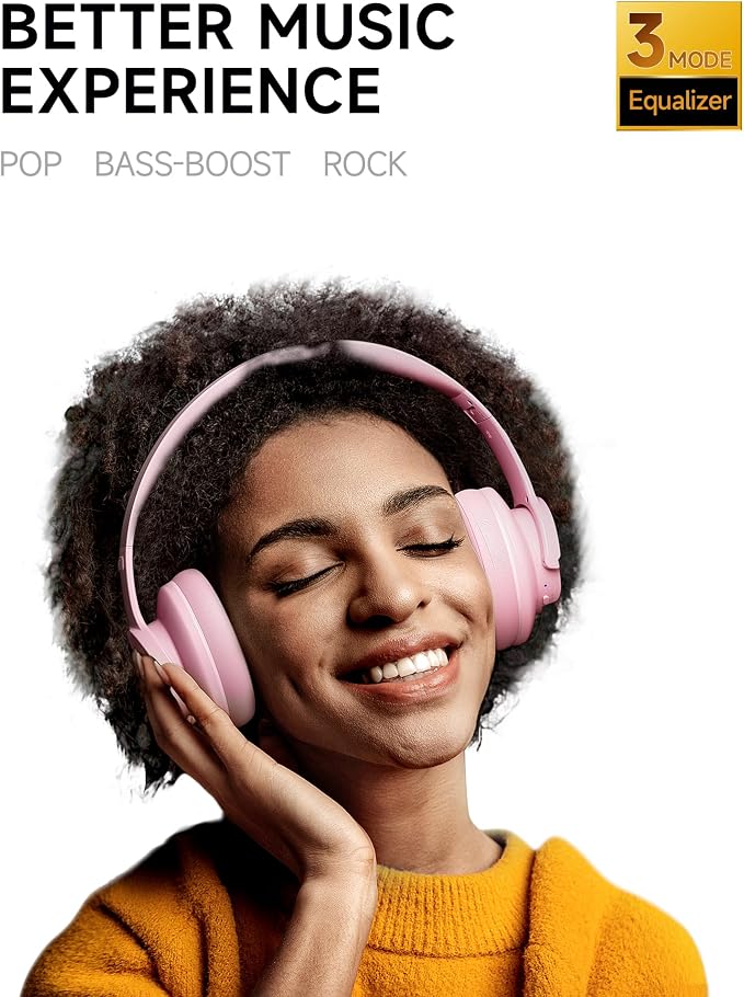 Picun B8 Headphones Wireless Bluetooth, 120H Bluetooth Headphone Over Ear with 3EQ Music Modes, Hands-Free Calls, Deep Bass Headphones for Travel Home Office Cellphone PC (Pink)