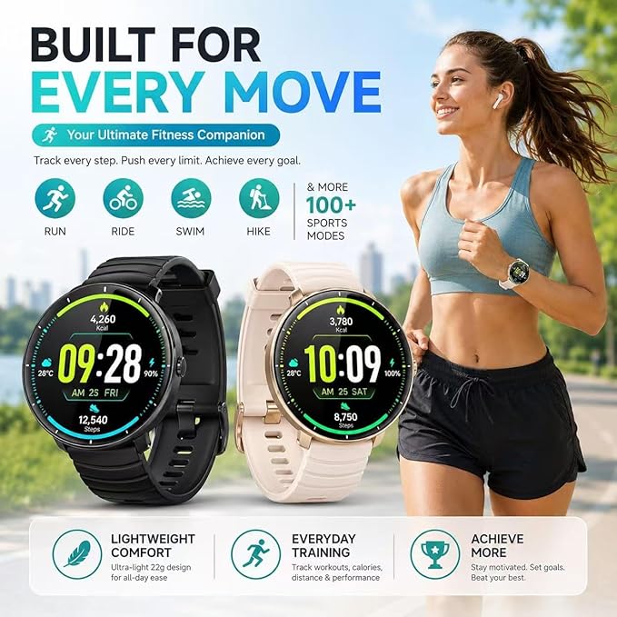 Smartwatch for Swimming 5ATM with GPS, Compass, AI Swim Analysis, Heart & Sleep Tracking, 100+ Sports Modes, HD Display, Long Battery Life, Fitness & Outdoor Training Watch - Men & Women (BLACK)