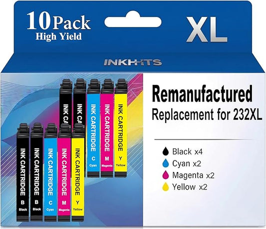 Remanufactured Ink Cartridges Replacement for 232XL Ink Cartridges Combo Pack Latest Upgrade (10-Pack) Work with Epson XP-4200 XP-4205 WF-2930 WF-2950, 4 Black 2 Cyan 2 Magenta 2 Yellow