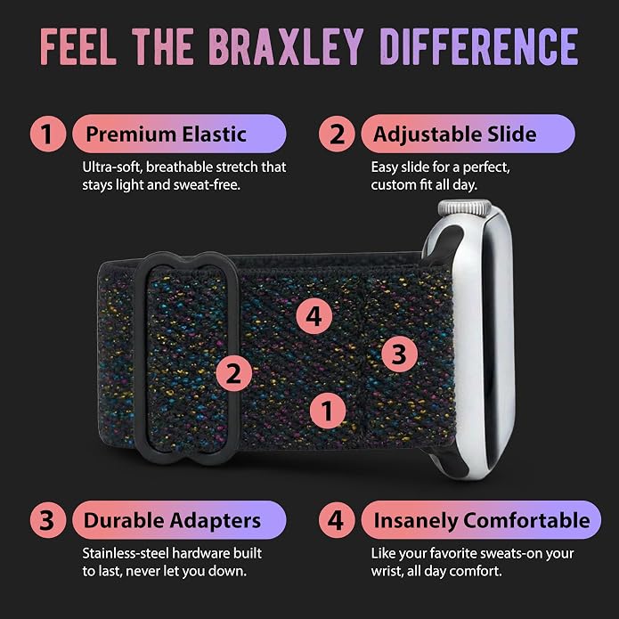 Braxley Bands for Apple Watches - Stretchy and Washable - Adjustable with Apple Watch Bands for Women & Men - Compatible with Apple Watch Series SE Ultra 9 8 7 6 5 4 3 2 1