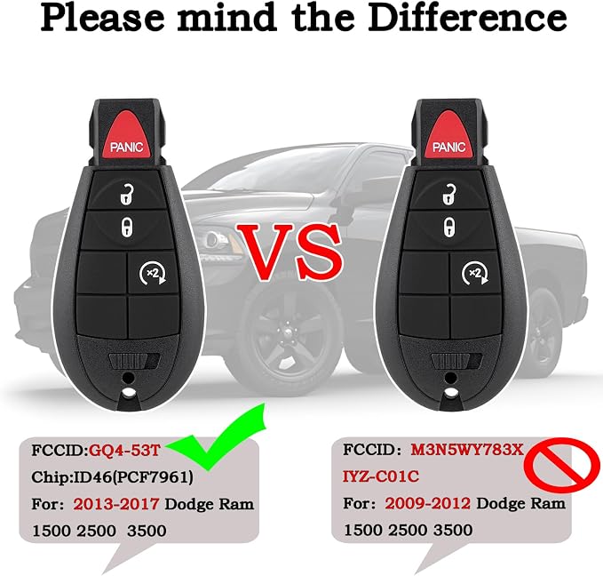 GQ4-53T for 2013-017 Dodge Ram 1500 2500 3500 with Simple Key OBD Tool | Easy to install,starsGood spare key,Saved Me a Lot Of Money,Durable ABS Plastic,Does exactly what it should do