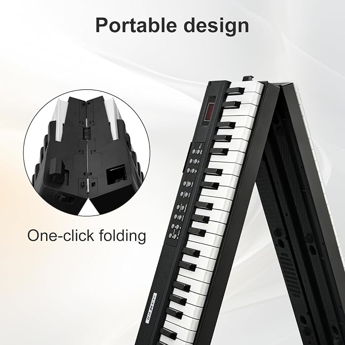 Foldable Piano Keyboard 88 Keys, Full Size Portable Digital Piano with Semi Weighted Keys, Electric Piano Keyboard with Sustain Pedal, Carry Bag and Headphones for Beginners Adults