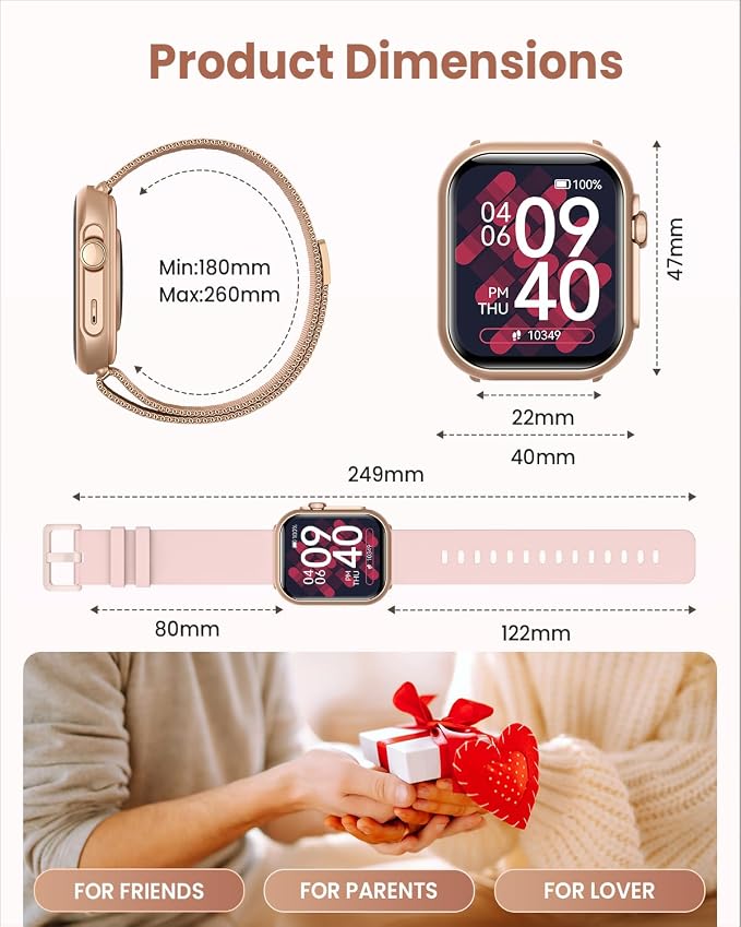 Smart Watch for Android/iPhone, 5ATM Fitness Watches for Women with 110+ Sports Modes, Bluetooth Calls/Messages/App Notifications, Health Monitor Blood Pressure/Heart Rate/SpO2/Sleep, Gifts for Women