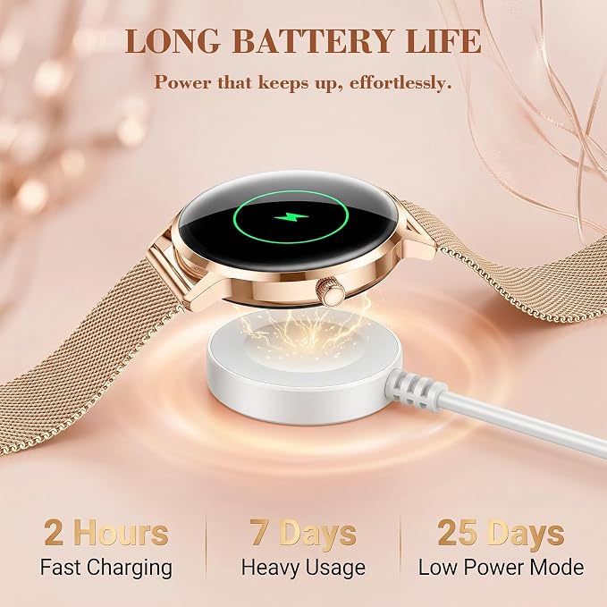 WalkerFit Smart Watches for Women, 1.32" AMOLED Curved Screen Fitness Tracker, Bluetooth Call for Android and iPhone, IP68 Waterproof Smartwatch, Wireless Charging, Heart Rate Tracker Rose Gold