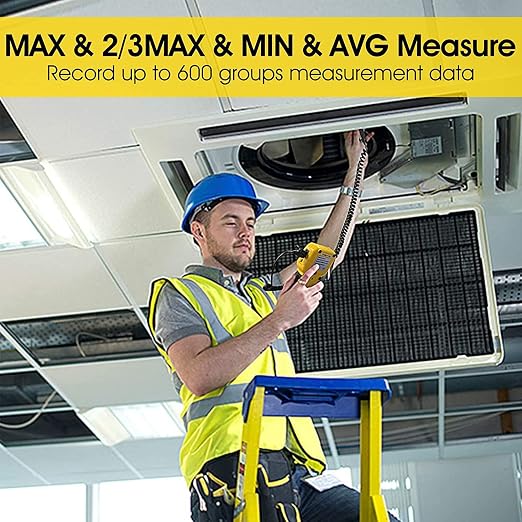 Kethvoz HVAC Anemometer CFM Wind Speed Meter, Digital Airflow Tester Measure Air Velocity Volume Temperature for AC System, Industrial Anemometro with Backlight MAX MIN AVG Data Storage KE-846A