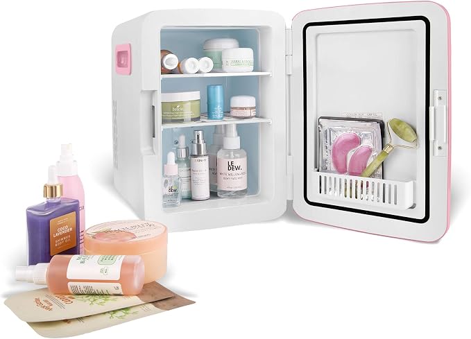 Cooluli 10L Mini Fridge for Bedroom - Car, Office Desk & College Dorm Room - 12V Portable Cooler & Warmer for Food, Drinks, Skincare, Beauty, Makeup & Cosmetics - AC/DC Small Refrigerator (Pink)