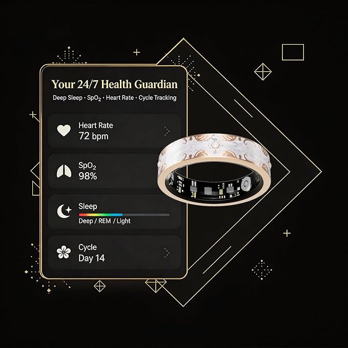 Smart Ring for Women Gift, Fitness & Vital Signs Monitoring, Sleep Tracker/Remote Photography/No Subscription(White,10#)