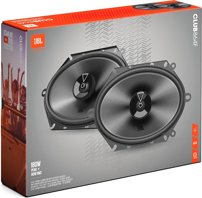 JBL Club 864F - 6"x8" (152mm x 203mm) Two-Way Car Speaker, 60W RMS, 180W Peak, Sensitivity (@ 2.83V): 93dB, Frequency Response: 65Hz – 20kHz, Nominal Impedance: 3.0 ohms