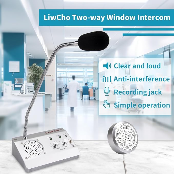 Dual-Way Window Intercom System,High Power Speaker,Microphone Speaker for Teller Window, Two Way Interphone for Bank,Hospital,Business,Office.