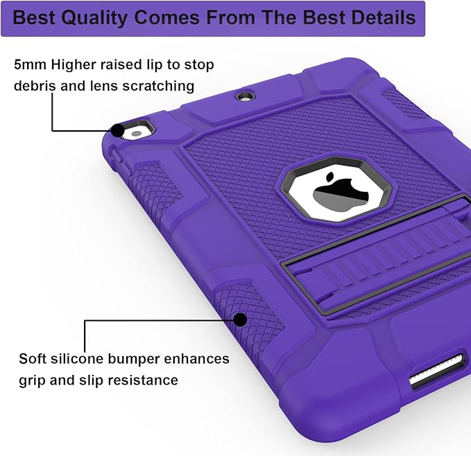 Rantice iPad 9th Generation Case, iPad 8th Generation Case, iPad 7th Generation Case, Hybrid Shockproof Rugged Drop Protection Cover with Kickstand for iPad 10.2'' Purple+Black