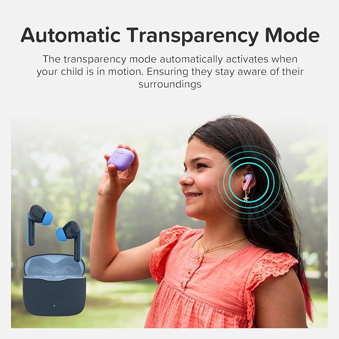 myFirst CareBuds Kids Wireless Earbuds, Bluetooth 5.3 85dB Volume Limiting Earbuds for Kids Ages 3-12 Safe Hearing Protection, 36H Playtime, Small Ear Fit, IPX4 Waterproof, Easy Pairing