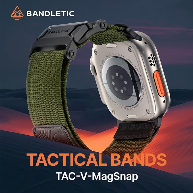 Bandletic Slim Bands Compatible with Apple Watch Series 11 10 46mm Band for Men - Rugged Tactical Strap with Magnetic Buckle for iWatch Ultra 3(49mm), Series 9/8/7(45mm), SE3/6/5/4(44mm), 3/2/1(42mm)