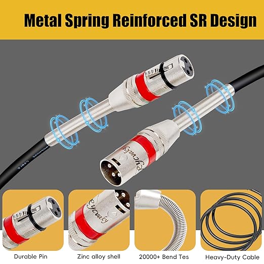 XLR Cables 20FT 10 Pack, Heavy Duty Oxygen-Free Copper 3-Pin Balanced Shielded XLR Male to Female Microphone Cable for Recording Studio Speaker, PA Systems, Audio Mixer and More