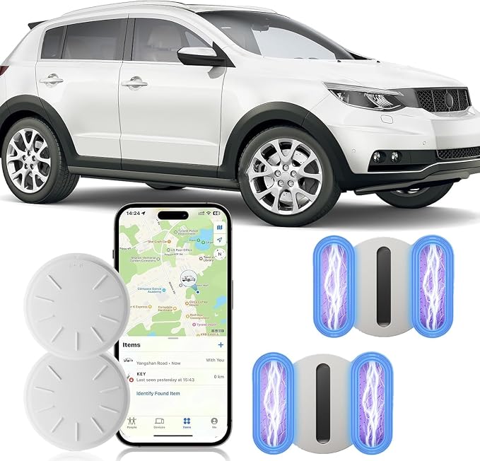 Mini GPS Tracker for Vehicles,Real Time GPS Car Tracker Work with Apple Find My(iOS Only),No Monthly Fee Anti-Theft Car Tracker with Magnetic Case (White,2PCS)