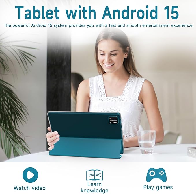 Android table 10 Inch With Tablets protective Case and Stylus Pen android 15 Tablets 5G WiFi-6 1280*800 full HD IPS display 6000mah 64GB ROM+12GB RAM (4+8 Virtual) 1024GB Expansion (Navy blue)