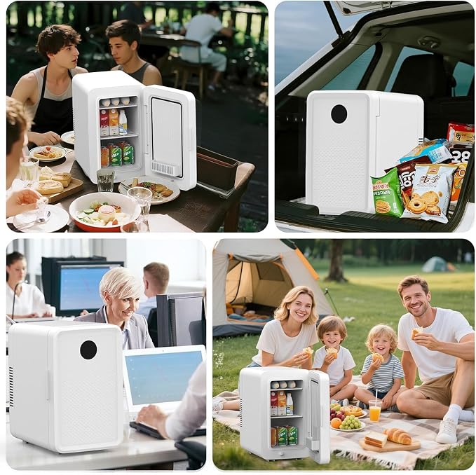 Kikihuose 12L/22L Mini Fridge for Bedroom, Personal Small Refrigerator for Skin Care, Cosmetics, 110V/12V Portable Refrigerator Cooler & Warmer for Drinks, Food, Beauty, Makeup, Dorm, Car, Office