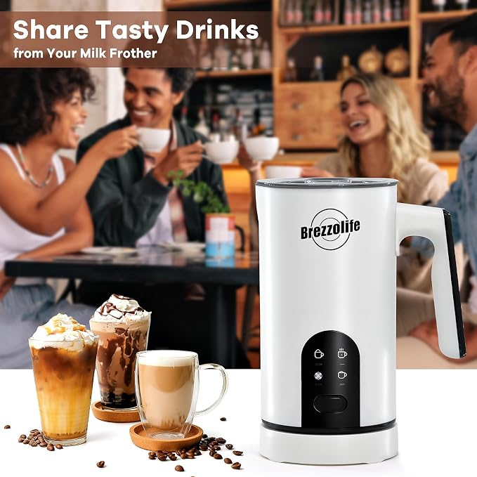 4-in-1 Electric Milk Frother, 350ml/11.8oz Automatic Milk Steamer Machine for Coffee, Hot & Cold Milk Froth Maker for Latte, Cappuccino, Quiet One-Touch Operation, Easy to Clean (White)