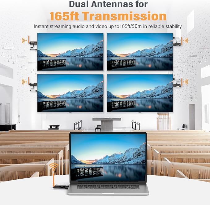 Wireless HDMI Transmitter and 4 Receivers, Support Up to 6 Receivers, 5.8G HDMI Wireless Extender Casting Content for PC Laptop Camera Cable Box to Multiple TVs Monitors Projectors -165FT