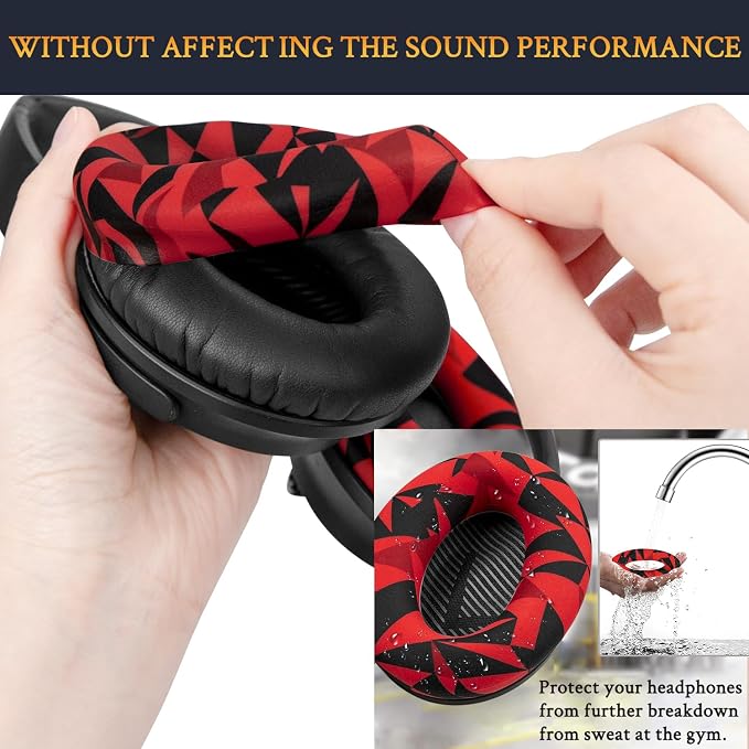 SOULWIT Replacement Kit for Bose QuietComfort QC35/QC35 ii Over-Ear Headphones, Ear Pads Cushions + Headband + Silicone Earpads Cover Protector - Red Storm