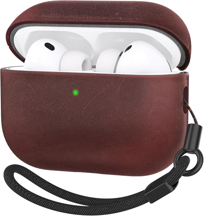 for AirPods Pro 3 Case, Handcrafted Vintage Genuine Leather Shockproof Cover Accessories with Lanyard Compatible with Apple AirPods Pro 3rd Generation 2025