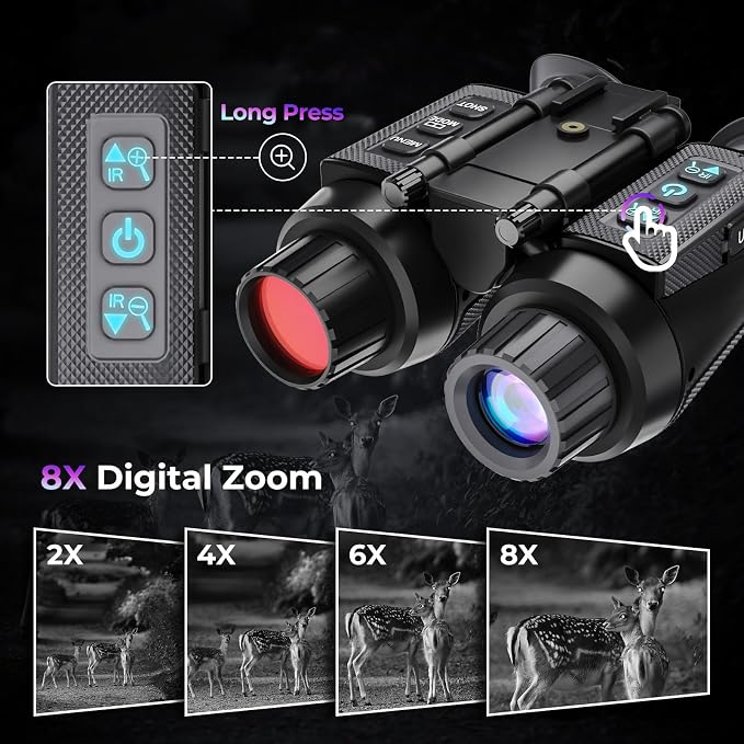GOYOJO 4K Head-Mounted Night Vision Goggles & Binoculars – Infrared NVG with 4 Color Vision, Manual Focus & 8X Digital Zoom for Hunting, Camping, and Outdoor Surveillance