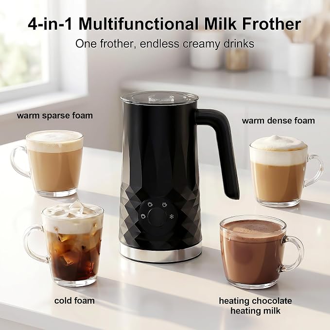 COFUN Milk Frother, 4-in-1 Electric Milk Frother and Steamer, 11.8oz Automatic Hot & Cold Foam Maker, Dishwasher Safe, Quiet Operation for Coffee, Latte, Cappuccino, Hot Chocolate (Black)