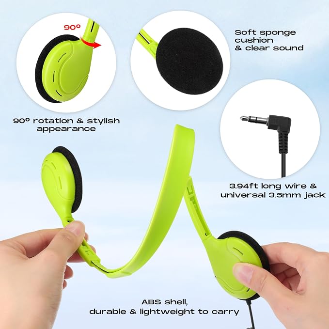 Yunsailing 10 Pack Bulk Over Ear Headphones Set On Ear Headsets Earphones with Adjustable Headband and 3.5mm Plug for Group Learning, Computer Lab, Library, Online Lesson (Macaron 10 Color)