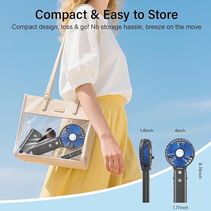 HandFan 10400mAh Portable Handheld Fan, 40Hrs Long-Lasted Hand Fan Rechargeable, Mini Personal Fans Foldable, Heavy Duty Battery Fans for Travel Beach Concerts Cruise Makeup(Blue Blade)