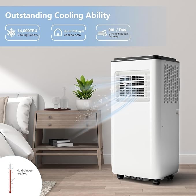 8000 BTU Portable Air Conditioners - Energy-Efficient AC Unit with Remote, 24H Timer, Quiet Operation for Bedrooms, Offices & Dorms up to 350 Sq.Ft, Black Top