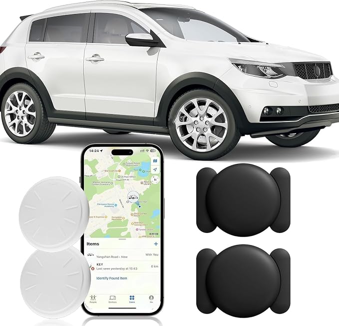 GPS Tracker for Vehicles,Mini Hidden Car Tracker with Magnetic Case,Car GPS Tracking Device Work with Apple Find My (iOS Only),No Monthly Fee GPS Tracker for Car,Vehicles,Luggage,Assets (Black,2PCS)