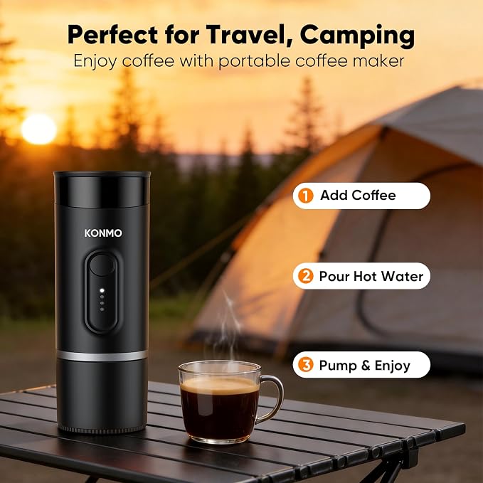 Portable Espresso Machine, Travel Coffee Maker for Camping, Car Coffee Maker Compatible with Capsule and Ground Coffee, Small Coffee Maker for RV, Hiking, Office