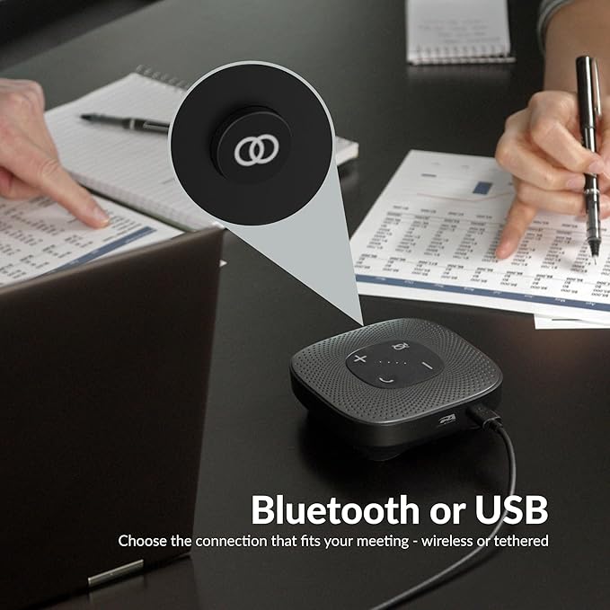 Cyber Acoustics Conference Speakerphone (SP-2000) - USB and Bluetooth, Advanced DSP with 360 Degree Noise Cancelling Microphone with 3m Range, 66 Ft BT Wireless Range