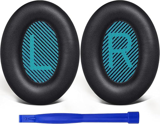 SoloWIT Protein Leather Earpads Cushions for Bose Headphones, Replacement Ear Pads for Bose QuietComfort 15 QC15 QC25 QC2 QC35/Ae2 Ae2i Ae2w/SoundTrue & SoundLink Around-Ear Series - Black&Blue